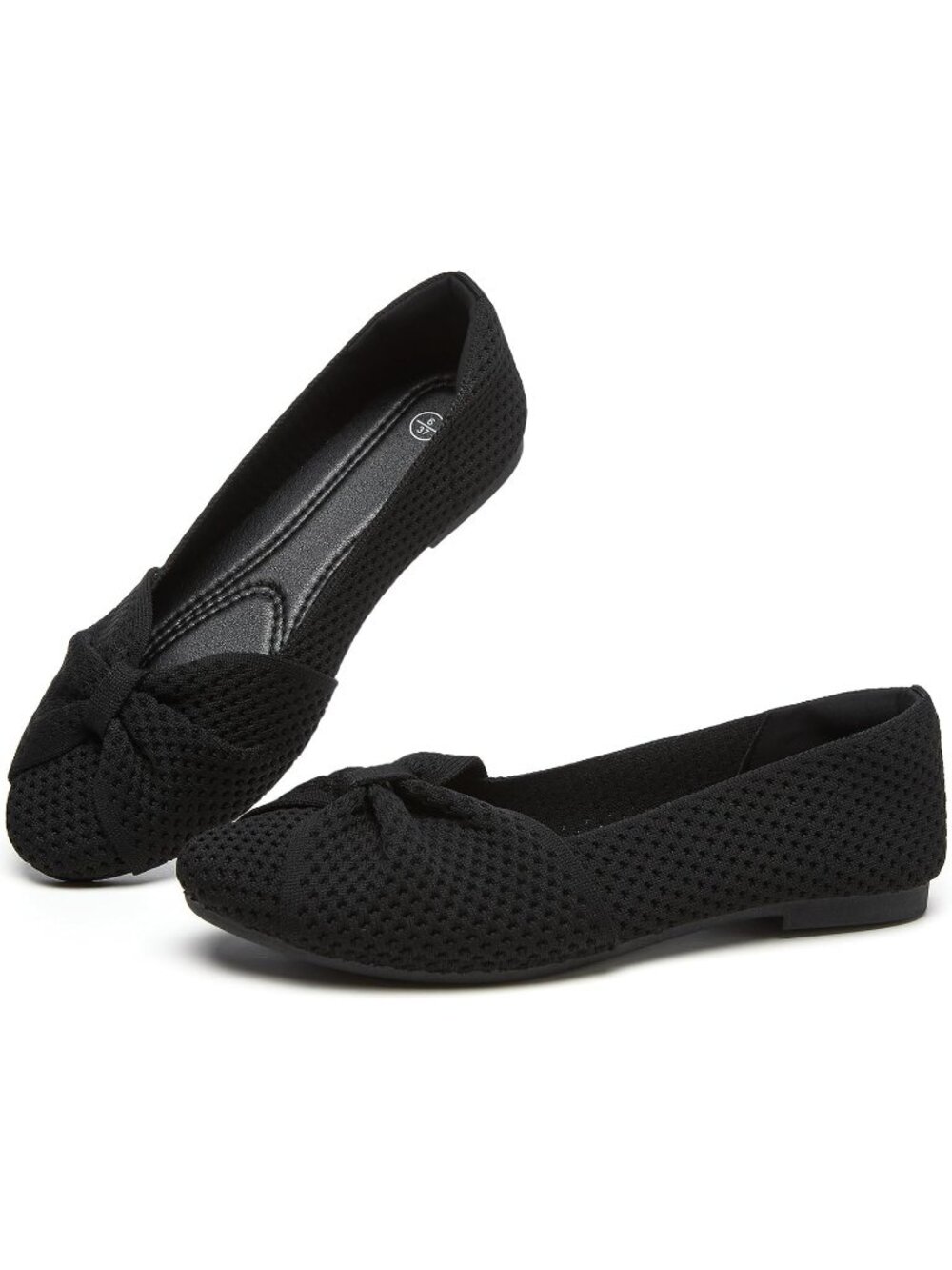 Women's Black Ballet Flats Breathable Slip On Shoes Cute Bow Flats Comfortable